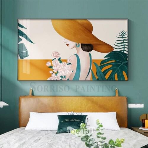 Nordic Cartoon Flower Girl Woman Modern Canvas Painting Wall Art Posters And Prints Picture For Living Room Home Bedroom Decor