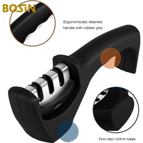 3 Stages Knife Sharpener Stainless Steel Kitchen Tool Diamond Ceramic Rod Sharpening Stone Grinder Knives Sharpener