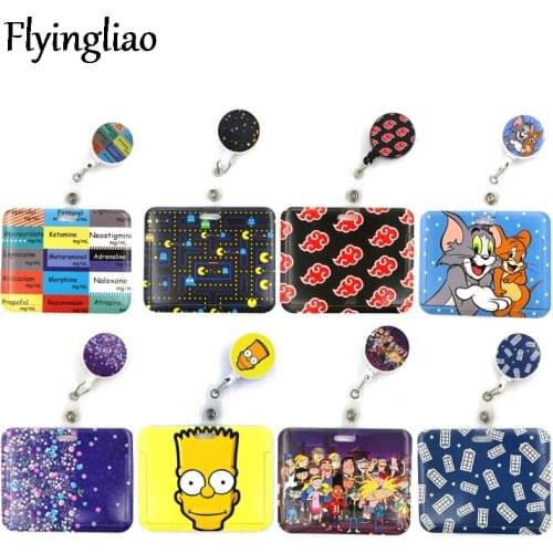 Cartoon Retractable Badge Reel Lanyard Nurse ID Business Card Work Card Badge Holder Office Student Clips Card Cover Holder Bag