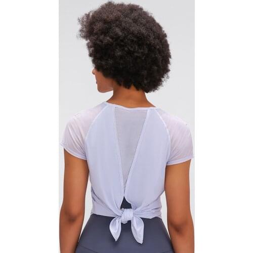 Heyyoga Women Ultra-light Plain Sport Fitness Workout Tops Tee Short-sleeved Shirts BACK TIE Cool Yoga Athletic Running T-shirt