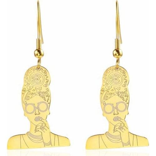 RIR Stainless Steel Trend African Domineering Portrait Drop Earrings African Center Female Jewellery Earrings