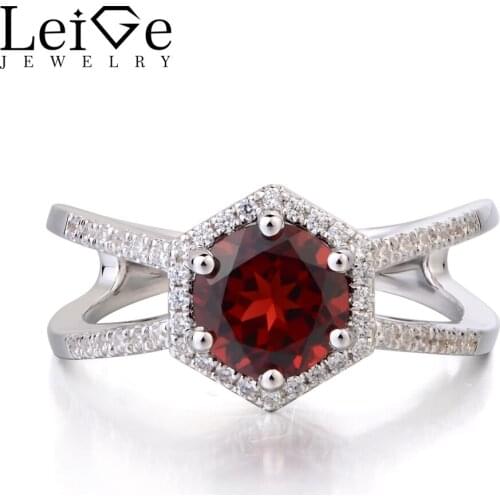 Leige Jewelry Natural Garnet Ring Anniversary Rings Round Cut 925 Sterling Silver January Birthstone Red Gemstone Gift for Women