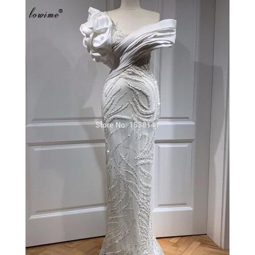 Plus Size Vintage White Celebrity Dresses Mermaid Handmade Evening Dresses Sexy Prom Dresses Women Party Night Haute Couture