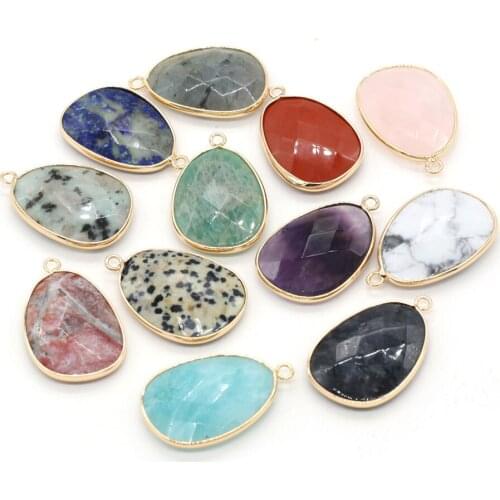 1pcs Natural Stone Faceted Lapis Lazuli Rose Quartzs Flash Labradorite Charm Pendant for Necklace Earring Jewelry Making 23x34mm