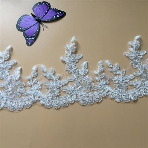 1Yard High Quality Scalloped Tulle Sequins Lace Trim Bling Bling Lace Trim Wedding Dresses Bridal Veils Decoration DIY
