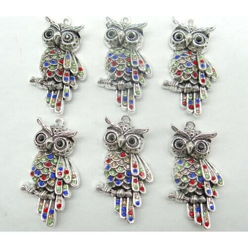 Natural Turquoises Quartz crystal owl Silver Keychain Pendant for diy Jewelry making necklace Accessories 10PCS A1