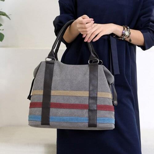 2020 Casual Handbags Autumn and Winter New Tote Bag Wild Simple Big Bag Female Fashion Color Stripes Canvas Bag Travel Bag Women