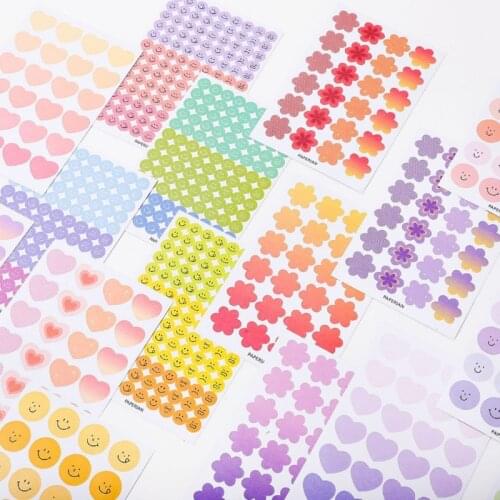Ins Gradient Color Flower Love Smile Cute Stickers Children Diy Collage stationery Decorative Sticker Sealing Labels 4pcs