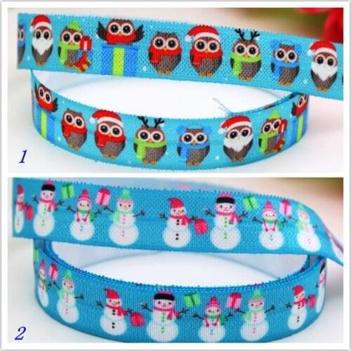 5/8'' Free shipping Fold Elastic FOE christmas owl snowman printed headband headwear hairband diy decoration wholesale OEM P5961