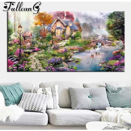 FULLCANG Dream cottage scenery large diamond painting 5d diy full square round drill mosaic embroidery sale decoration FC2667