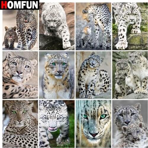 HOMFUN Diamond Painting Full Square/Round Drill 5D DIY "White tiger leopard" Daimond Embroidery Rhinestone Cross Stitch Decor