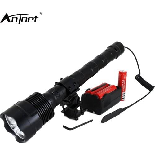 ANJOET LED Tactical Flashlight 18650 hunting Lantern 6000Lm XML 3xT6 light 5Mode Torch+Battery+Charger+Remote Switch+Gun Mount