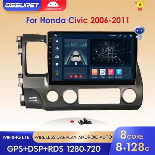 For Honda Civic 2006-2011 2Din 10.1'' Android 10 Car Radio Multimedia GPS Player Navigation 4G 64G BT WIFI 4G LTE SWC OBD NO DVD