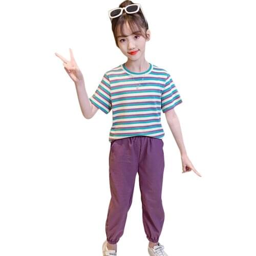 Kids Clothes Girls Striped Tshirt + Pants Clothing For Girls Casual Style Girls Sets Summer Kid Clothes