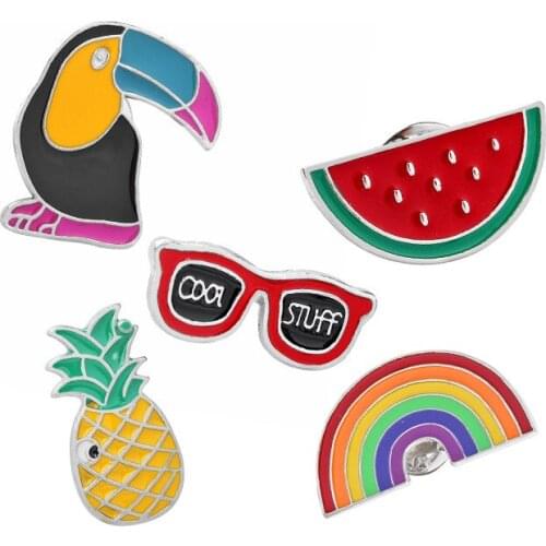Women Gifts Cartoon Cute Summer Bird Sunglass Watermelon Rainbow Brooches PinButton Pins Jeans Clothes jewellery Accesorios