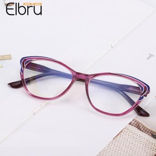Elbru Vintage Fashion Anti Blue Light Reading Glasses Men Women Retro Purple Cat Eye Presbyopic Eyeglasses Diopters +1.0 +3.5