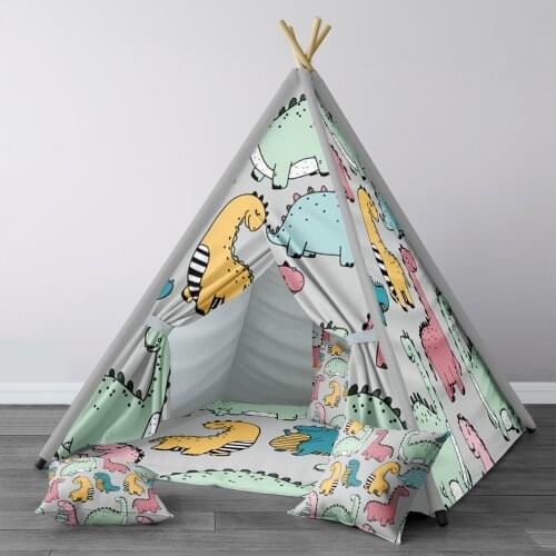 Play Tent for Kids Wigwam Portable Indoor Playground Tents Children Bedrooms Colorful Dinosaur Gray Model 1338