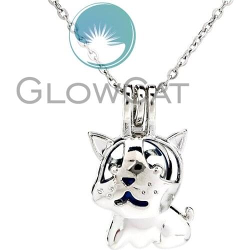 KK910 Cartoon Puppy Beads Cage Aromatherapy Pearl Cage Locket Necklace Women Girl Friend Kids Gifts