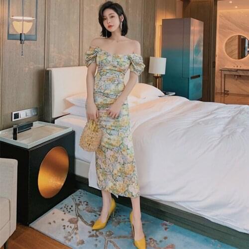 Summer Sexy Party Dresses Women 2021 Short Sleeve Slash Neck Maxi Dress Elegant Vintage Bodycon Print Dress Lady Office Vestidos