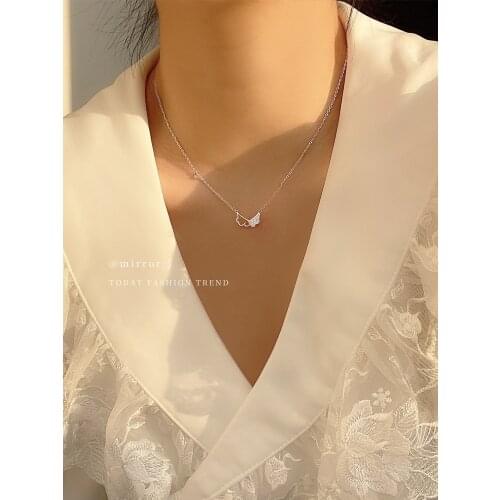 Hot selling 925 silver fashion jewelry with clavicle chain ins angel wings pendant rhinestone cute accessories for female gifts