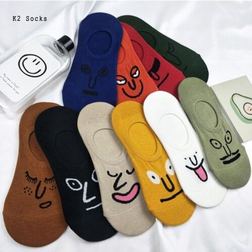 Kawaii Expression Girls Invisible Socks Cotton Harajuku Soft Japanese Personality Fashion Funny Happy Cute Men and Women Socks