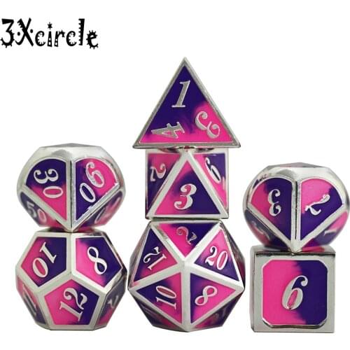 7-Die Metal Polyhedral Dice Set with Pouch for DND RPG Table Board Roll Playing Games D4 D6 D8 D10 D% D12 D20