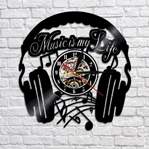 Music Is My Life Music Inspirational Quote Home Decor Music Headphone Wall Clock Rock n Roll Vintage Vinyl Record Wall Clock