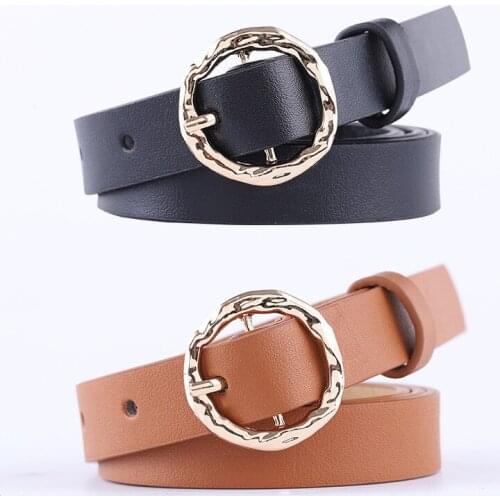 Irregular circle pin buckle womens belt 1.8cm width thin belt new fashion luxury pu leather