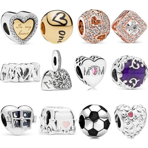 New fashion charm original rose gold inlaid round love hollow bead suitable for Pandora womens bracelet Jewelry DIY