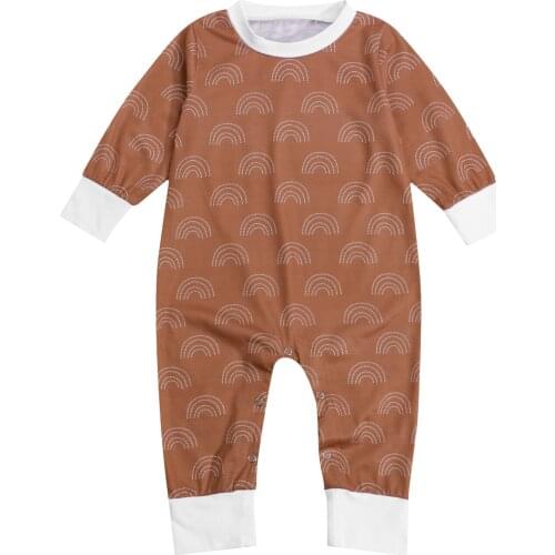 New Baby’s Casual Long Sleeve Jumpsuit Fashion Rainbow Printing Round Neck Long Romper