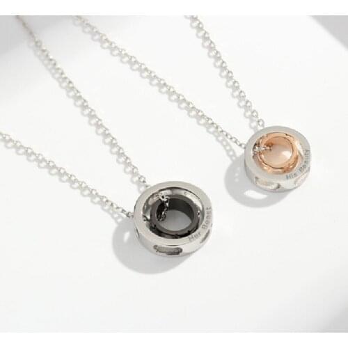 S925 Sterling Silver Couple Necklace Korean Double Circle Pendant Set Chain Clavicle Chain Valentines Day Gift