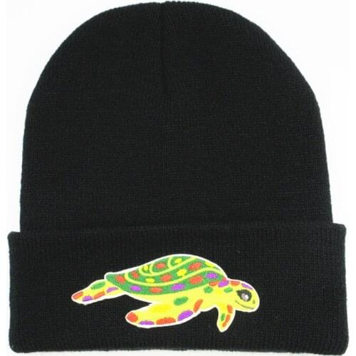 Cartoon turtle embroidery Thicken knitted hat winter warm hat Skullies cap beanie hat for kid men women 360