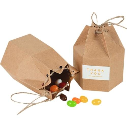 10pcs Thank You Kraft Paper Candy Gift Boxes Brown Packaging Box Bags For Wedding Birthday Party Baby Shower Decoration Favors