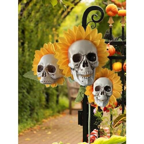 Sunflower Skeleton Head Decorations Halloween Spooky Sunflower Skeleton Head Halloween Decorations PVC Horror Spooky Sunflowers