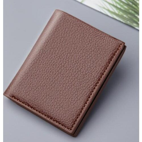 Simple Formal Business Faux Leather Men Wallet Thin Card Holder Solid Color Blocking Luxury Folding Men Stylish Wallet
