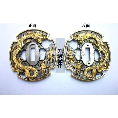 Rare TSUBA For Japanese Sabre SWORD kirsite Tsuba -Golden Dragon