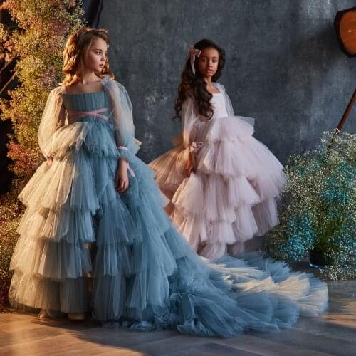 Luxury High Low Flower Girl Dresses for Wedding Tiered Skirts Little Girls Birthday Party Dress Christmas First Communion Gowns