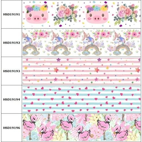 Craft Cartoon Unicorn Pig Flower Printed Grosgrain/Satin Ribbon for DIY Sewing Hairbow Accessories Decoration Headwear 10Yard