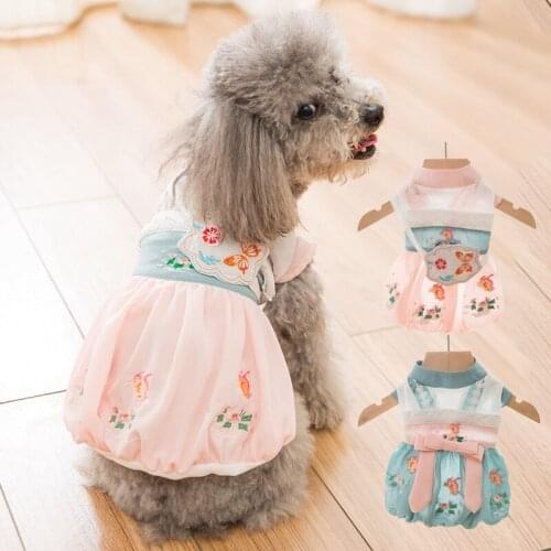 Spring Summer Hanfu Cat Dog Clothes Chinese Traditional Costumes Teddy Bichon Hiromi Small Medium-Sized Dogs Pet Skirt