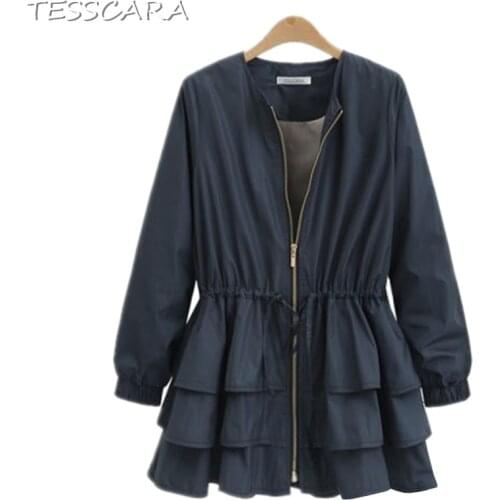 TESSCARA Autumn & Spring Women Fashion Ruffles Basic Jacket Coat Female Casual Jackets Bomber Outerwear & Coats Plus Size L-4XL