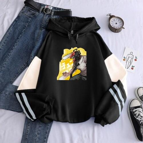 Chainsaw Man Denji Anime Manga Hoodies Long Sleeve Streetwear Winter Warm Harajuku Kawaii Graphic Unisex Patchwork Sweatshirts