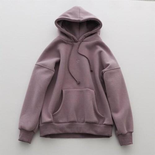 Hoodies Sweatshirt Women Autumn Winter Korean Fashion Plush Thicken Pullover Embroidered Star Coat Students Loose Jacket