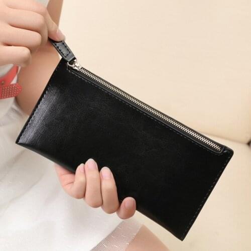 Slim New Genuine Leather Card Wallet Women Simple Credit Card Holder Cover Fashion Long Zipper Phone Purse Clutch Bag