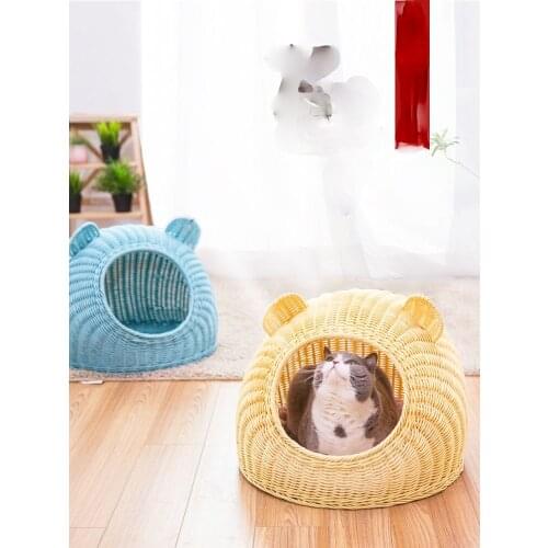 TT Rattan Home Cool Nest Cat Nest Summer Closed Indoor Cat House Cat Bed Pet Removable and Washable