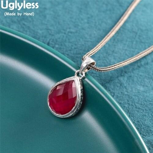 Uglyless Faceted Gemstones Water Drop Silver Pendants for Women Garnet Agate Necklaces NO Chain Real 925 Silver Fine Jewery P799