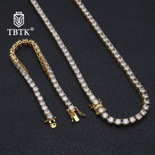 TBTK 5mm Width One Row Tennis Chains Bracelet&Necklace Luxury Beautiful Jewelry Sets Gold Punk Party Style Jewelry Gifts