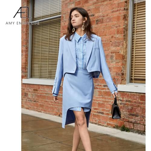 AEL office clothes spring women skirt suits elegant office lady blazer and skirt set formal wear two piece skirt set uniform