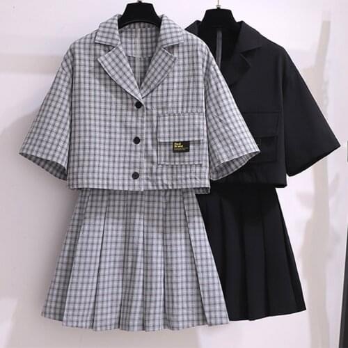 Large Plus Size 6XL Women sports suit tracksuit Crop Top And Skirt two piece set Female Elegant Matching Set Summer Plaid Cloth
