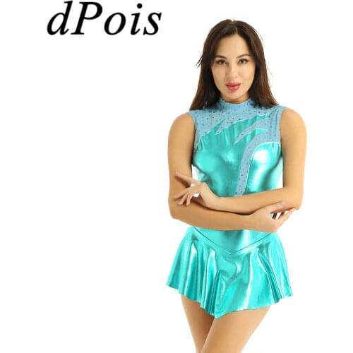 DPOIS Women One Piece Ballet Dance Dress Rhythmic Gymnastics Leotard Clothes Adults Ballerina Sequins Lyrical Praise Gym Costume