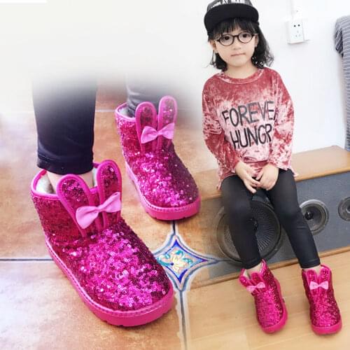 Winter Fashion Girls Boots Winter Kids Shoes Warm Cotton Plush Inside Children Snow Boots Non-slippery For Baby Kids Cute Boots